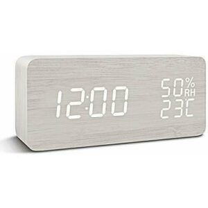 COOLEAD Reloj Despertador Digital, Reloj Digital Sobremesa con Temperatura Humedad 3 Grupos de Alarma, 3 Niveles de Brillo y Control de Sonido