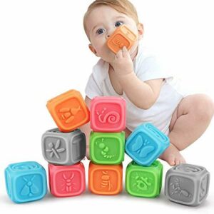 Bloques Apilables para Bebés 6 Meses,Cubos Juguetes bebe para Masticar la Dentición Juguetes Educativos para el Baño del Bebé Juegue con números, Formas, Animales, Insectos de Letra Durante 0-3 años
