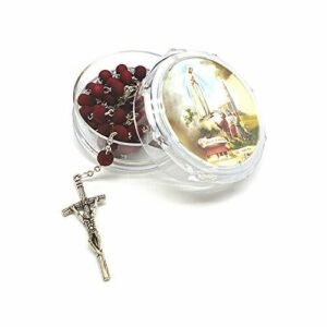 DELL'ARTE Artículos Religiosos portarosario y rosario de madera perfumada con rosas – Virgen de Fátima