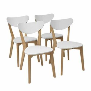 Homely - Pack de 4 sillas de Comedor de diseño nórdico MELAKA Madera de Roble y Lacado Blanco Mate