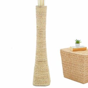 LEEWADEE jarrón Grande para el Suelo – Florero Alto y Hecho a Mano de bambú y Rafia, Recipiente de pie para Ramas Decorativas, 90 cm, Color Natural