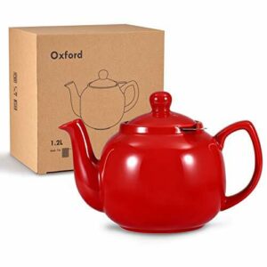 Urban Lifestyle Tetera clásica inglesa de cerámica Oxford de 1,2 l, con filtro de té de acero inoxidable (rojo)