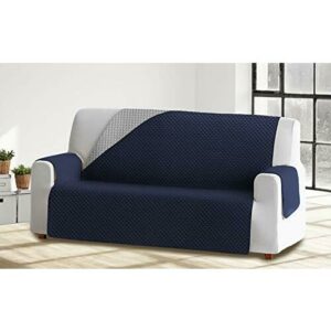 Cabetex Home - Cubre sofá Reversible Bicolor con ajustes - Microfibra Acolchada Antimanchas (Gris/Azul, 3 Plazas)