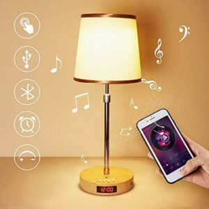 Lámpara de mesilla de noche con altavoz Bluetooth despertador LED lámpara de mesa con regulador de intensidad y sensor táctil luz nocturna para niños y amigos