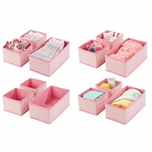 mDesign Juego de 12 cajas organizadoras – Cestas de tela transpirables con diseño de espiga para pañales, baberos, etc. – Versátiles organizadores de cajones para habitación infantil – rosa