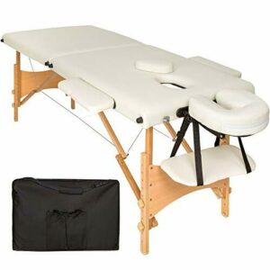 TecTake Camilla de masaje mesa de masaje banco 2 zonas plegable + bolsa (Beige | No. 401462)