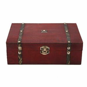 HERCHR Joyero de Madera Vintage, Caja de Tesoro Decorativa Caja de Almacenamiento de baratijas Cofre de joyería para Guardar Pendientes de Collar de joyería, 9.1x6.3x3 Pulgadas