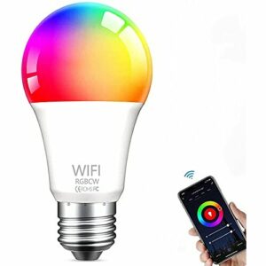 Bombilla LED Inteligente WiFi，Aweskmod E27 9W Bombilla Luces Cálidas RGB 2800k-6200k Ajustable y Lámpara Multicolor Funciona con Alexa, Google Home，[Clase de eficiencia energética A+]