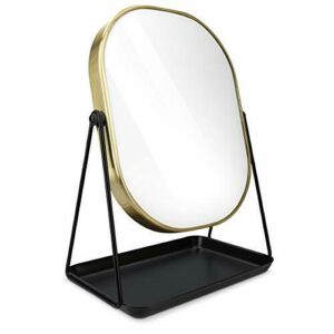 Navaris Espejo de Maquillaje para Mesa - Espejo para tocador baño - Accesorio Decorativo con Soporte y Base para Poner Joyas cosméticos - En Dorado