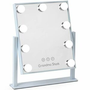 GRANDMA SHARK Hollywood Espejo de Maquillaje, 30 × 36 cm, Espejos de Mesa con 9 Bombillas, Ajustable Brillo y 3 Temperatura del Color