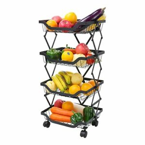 Cesta de Frutas de 4 Niveles, frutero de Metal Plegable, Cesta de Frutas y Verduras, Cesta de Cocina para Frutas y Verduras (Negro)