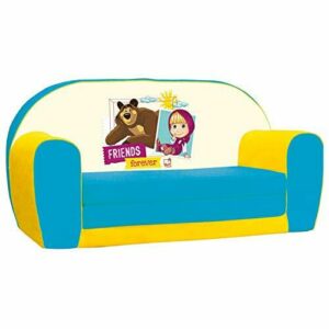 Sofá infantil Masha y el Oso, sofá cama abatible para la habitación de los niños (sofá infantil abatible, apto a partir de los 18 meses, dimensiones de transporte: 78 x 42 x 36 cm), multicolor