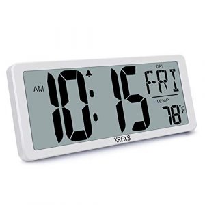 XREXS Reloj de Pared Digital con Pantalla LCD de 13,46" Reloj de Pared con Calendario, Despertador, Temperatura y Temporizador, Alarma y Claridad, Calendario para Decoración (Batería Incluida)