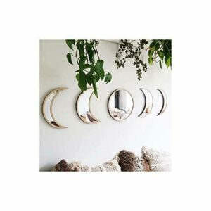 Delaspe Espejo de fase lunar, 5 unidades, decoración de acrílico para el hogar, decoración de pared bohemia de madera