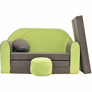 Pro Cosmo Juego de sofá Infantil 3 en 1 + Taburete Acolchado y cojín A1 sofá Cama para niños Verde Gris 168 x 98 x 59cm