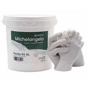 Michelangelo Kit XL 4 Manos, para Crear una Escultura de 4 Manos de Adultos o de niños con Familiares o Amigos. Incluye Jarra medidora de 1 litro y espátula de plástico para Mezclar.