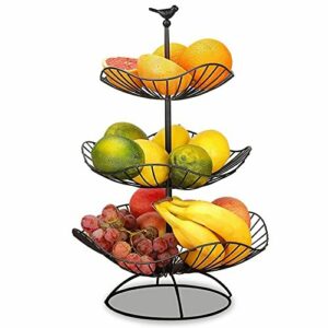 FOUVIN Frutero de metal con 3 pisos, para más espacio en la encimera. Mantiene frescas frutas y verduras – Frutero con 3 bandejas de almacenamiento Tamaño: 31 cm, 25 cm, 20 cm