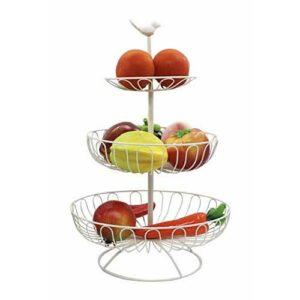Auroni - frutero de 3 Pisos - Cesta de Frutas metálica para mostrador y Organizador Cocina – Fruteros de Cocina Plata Estilo Vintage – para Verduras y Frutas Frescas
