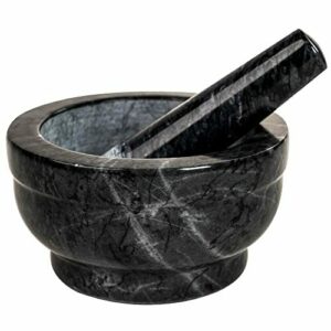 Mortero de mano Coninx con acabado de mármol | Mortero de mano de piedra natural de antracita para hierbas | Guacamole/Papaya/Pesto | 150 x 80 mm |