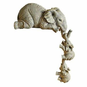 Figuras de elefante – Juego de 3 estantes, decoración de elefantes, pintado a mano, figuras de resina con madre y dos bebés colgando del borde de la estantería, regalos de decoración del hogar (S)