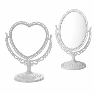 Minkissy 2 Piezas de Espejo de Maquillaje Antiguo de Sobremesa con Soporte Espejo Cosmético Giratorio de Doble Espejo de Tocador Ovalado Espejo de Maquillaje para Baño Dormitorio