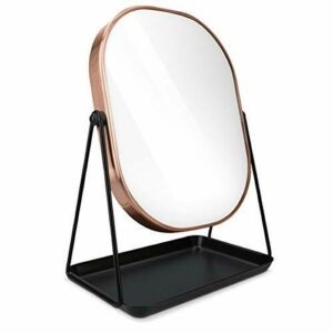 Navaris Espejo de Maquillaje para Mesa - Espejo para tocador baño - Accesorio Decorativo con Soporte y Base para Poner Joyas cosméticos - En Bronce