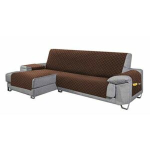 Cabetex Home - Cubre sofá - Chaise Longue - Reversible con ajustes y Bolsillos - Microfibra Acolchada Antimanchas (Chocolate)