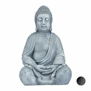 Relaxdays Estatua Buda Sentado XL para Jardín, Cerámica, Gris Oscuro, 50 cm