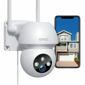 Camara Vigilancia WiFi Exterior/Interior (K1) GNCC 1080P Cámara IP 360° Pan&Tilt,IP66 con Detección de Movimiento y Sonido Alarma,Audio Bidireccional,Compatible con Alexa (Visión Nocturna en Color)