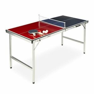 Relaxdays Mesa Ping Pong Plegable, Set con 2 Palas, Red y 3 Pelotas, DM y Aluminio, 67,5 x 151 x 67,5 cm, Azul y Rojo