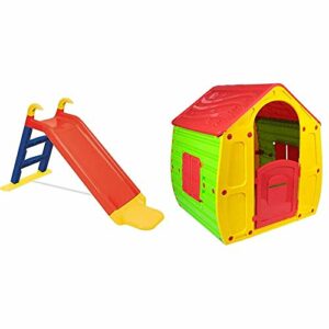 KitGarden - Tobogán Infantil, 141x60x78,5cm, Multicolor, Children Slide + Caseta Infantil Exterior, 102x90x109 cm, Multicolor, Magical House
