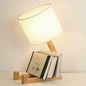 ELINKUME® Creativo robot lámpara de escritorio, ajustable libro estante madera lámpara de noche con pantallas de tela E27 tornillo para niños dormitorio oficina sala de estar iluminación decorativa