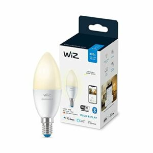 Wiz - Bombilla Inteligente, Led E14, 40 W, Wi-Fi Bluetooth, Luz Blanca Cálida Regulable, Compatible con Alexa y Google Home