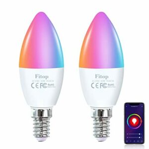 Bombillas Inteligentes Alexa, Lámparas LED Fitop E14 Wlan, Bombilla Regulable 4,9 W 470 Lm + 2200-6500K + RGB 16 Millones de Colores, Compatible con Alexa / Google Home, Control por voz, 2 Pack