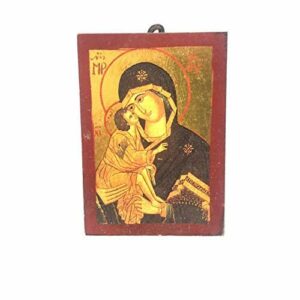 DELL'ARTE Artículos religiosos, Virgen Icono Bizantina Anticada sobre hoja Oro 9 x 6 cm
