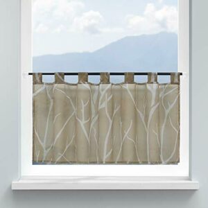 HongYa Visillo para cocina, gasa con trabillas, cortina transparente para ventanas pequeñas, diseño de ramas, altura 45/120 cm, color arena