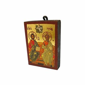 DELL'ARTE Artículos religiosos, Trinidad icono bizantina envejecida hoja dorada sobre madera 9 x 7 cm