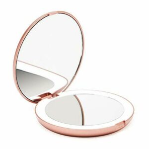 Fancii Espejo de Bolsillo con Luz LED Natural para Maquillaje, Aumento de 1X/10X - Espejo Iluminado Plegable Portátil para Viaje de 127 mm, Oro Rosa (Lumi)