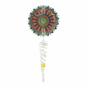 Spinart Mandala Flower Artist Crystal Tail Wind Spinner cinético ornamento decorativo para el jardín al aire libre y decoración del hogar hecho de acero inoxidable y color recubierto duradero