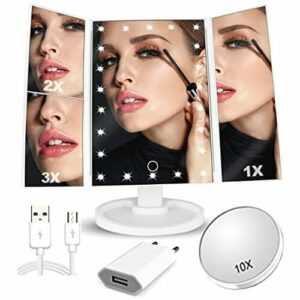 Espejo para Maquillaje con luz led y Varios aumentos – Espejo para Maquillaje - Espejo con luz - Cable USB o Pilas AAA – Espejo con Aumento - Regalo para Mujer - Regalo Original
