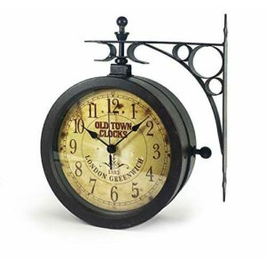 TFA Nostalgie 60.3011-Reloj de Pared y termómetro, para Exteriores, Doble Cara, Metal, Cobre Antiguo, L 270 x B 95 x H 295 mm
