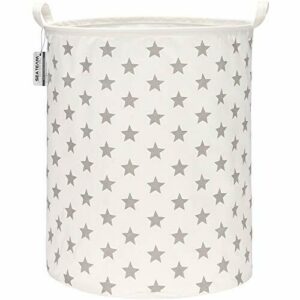 Sea Team - Cesta de almacenamiento de lona de arpillera cilíndrica de 19,7 pulgadas con revestimiento impermeable de gran tamaño, tela de algodón de ramio, plegable, con diseño de estrellas grises