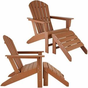 TecTake 800819 Set de 2 sillas de jardín con 2 reposapiés, Conjunto de Muebles de Exterior Estilo Adirondack, Set de Tumbona y escabel para terraza, Asiento para balcón más tarima para pies (marrón)