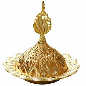 VORCOOL 1 quemador de incienso de metal hueco torre de oro quemador de aceite estilo árabe titular de incensario exquisita decoración del hogar