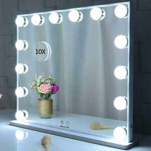 Espejo Maquillaje con Luz, Espejo de Maquillaje Hollywood, 14 Bombillas LED, Control Táctil, Espejo de Mesa o Espejo Pared, 62 x 51.2 cm,Blanco