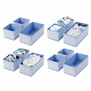 mDesign Juego de 12 cajas organizadoras – Cestas de tela transpirables con diseño de espiga para pañales, baberos, etc. – Versátiles organizadores de cajones para habitación infantil – azul