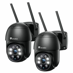 Ctronics Camara Vigilancia WiFi Exterior, 1080p PTZ Cámara de Seguridad 360° para el Hogar con Visión Nocturna en Color 30M Detección Humana Seguimiento Automático Audio Bidireccional Negro(2 Piezas)