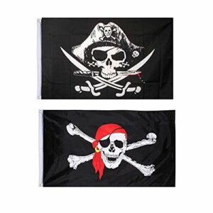 Integrity.1 Bandera Pirata,2 Piezas Bandera del Cráneo, Bandera Pirata del Partido, Bandera Pirata Jolly Roger, para la Decoración de Halloween, Juego Pirata, Fiesta Pirata, Cosplay Pirata
