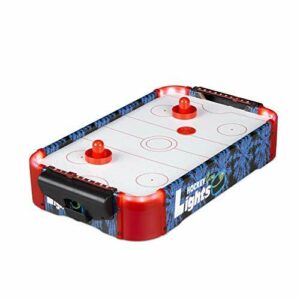 Relaxdays Air Hockey Table, Luz LED, Juego de Mesa, con Ventilador y Mazos, 10 x 31 x 57 cm, DM y Plástico, Multicolor