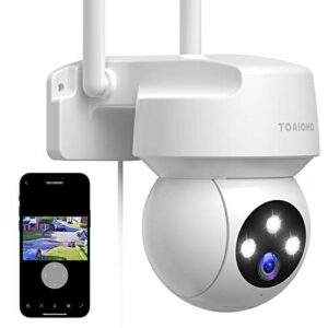 2K Cámara Vigilancia WiFi Exterior/Interior, TOAIOHO Cámara Vigilancia, Visión Nocturna Colorida, Protección Completa de 360 °, Visión Nocturna, Audio Bidireccional, Alerta de Movimiento, Android/iOS